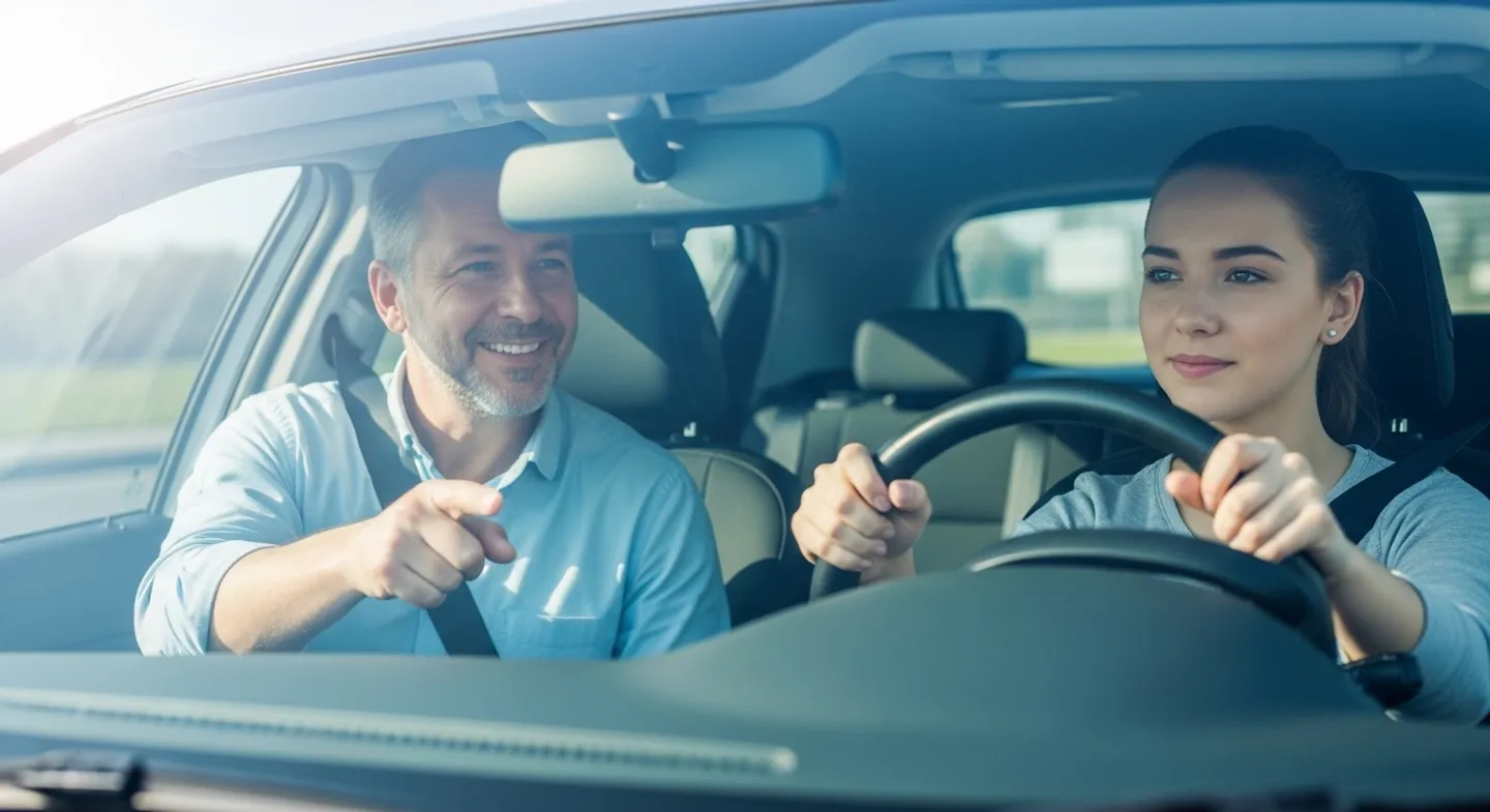 Professional driving lesson in progress